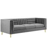 Channel Tufted Velvet Sofa with Gold Stainless Steel Legs in Gray-le-home-chic.myshopify.com-SOFA