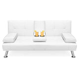White Upholstered Modern Convertible Folding Futon Sofa Bed-le-home-chic.myshopify.com-SOFA