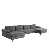 Large Velvet Sectional w/Golden Legs, U Shaped-le-home-chic.myshopify.com-SECTIONAL