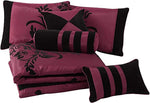 7-Piece Burgundy with Black Flocked Silk Bedding Comforter Set-le-home-chic.myshopify.com-BEDDING SET