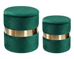 Round Velvet Storage Ottoman Foot Rest Stool - Pack of 2 (Dark Green)-le-home-chic.myshopify.com-OTTOMAN