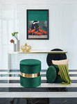 Round Velvet Storage Ottoman Foot Rest Stool - Pack of 2 (Dark Green)-le-home-chic.myshopify.com-OTTOMAN