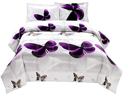 3D Comforter Set King - 3 Piece 3D Purple Butterfly Reactive Print-le-home-chic.myshopify.com-COMFORTER SET