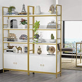 Gold 4-Tier White Etagere Standard Bookshelf with Storage Cabinet-le-home-chic.myshopify.com-BOOKCASE