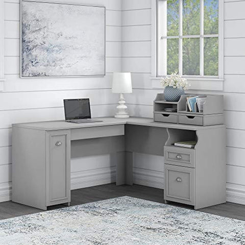 L Desk with Desktop Organizers, Cape Cod Gray-le-home-chic.myshopify.com-COMPUTER DESK