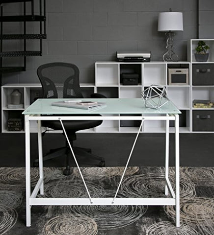 Contemporary Glass Writing Desk, Steel Frame-le-home-chic.myshopify.com-COMPUTER DESK