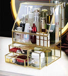 Gold Glass Makeup Organizer, Vintage Makeup Organizer-le-home-chic.myshopify.com-MAKE UP ORGANIZERS