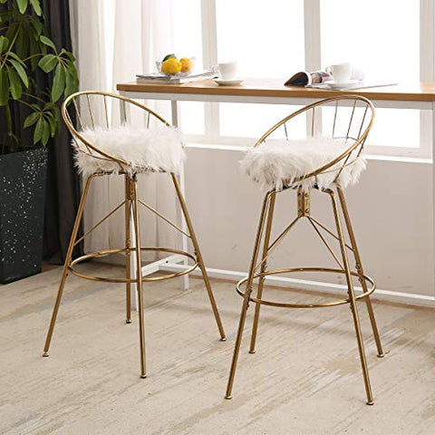 Swivel Bar Stools Gold Bar Chairs White Fur et of 2-le-home-chic.myshopify.com-CHAIRS