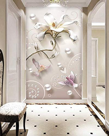 3D Look Floral Wallpaper Pearl Flower Wall Mural-le-home-chic.myshopify.com-WALLPAPER