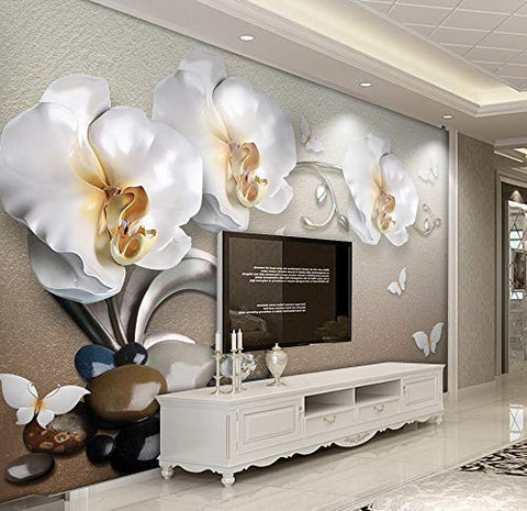 3D Floral Wallpaper White Orchid Wall Mural-le-home-chic.myshopify.com-WALLPAPER