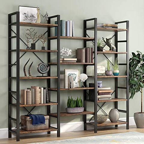 Triple Wide 5-Shelf Bookcase- Vintage Industrial Style Shelves-le-home-chic.myshopify.com-BOOKCASE