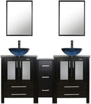 60" Black Bathroom ,Double Vanity W/Tempered Glass Vessel Sink-le-home-chic.myshopify.com-BATHROOM VANITY SET