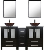 60" Black Bathroom ,Double Vanity W/Tempered Glass Vessel Sink-le-home-chic.myshopify.com-BATHROOM VANITY SET