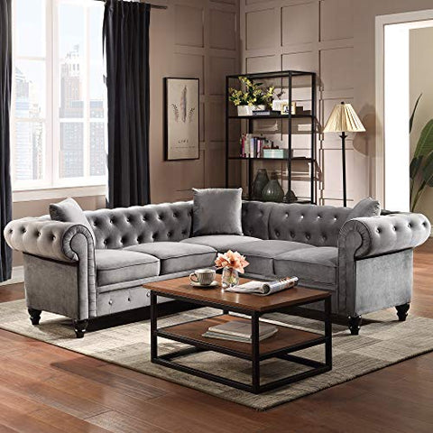Chesterfield Sectional Sofa - Tufted Velvet 3 Pillows Included-le-home-chic.myshopify.com-SOFA SECTIONAL