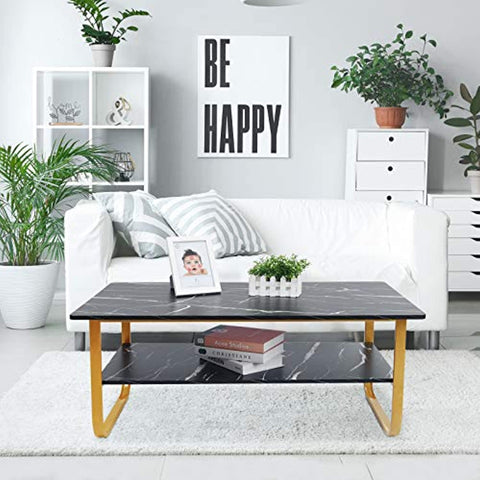 2-Tier Black Coffee Table with Gold Print Metal Frame Coffee Table-le-home-chic.myshopify.com-COFFEE TABLE