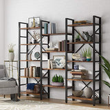 Triple Wide 5-Shelf Bookcase- Vintage Industrial Style Shelves-le-home-chic.myshopify.com-BOOKCASE