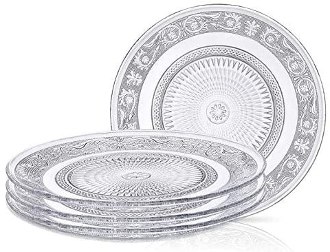Clear Glass Dinner Plate - Set of 4 - Fleuri Pattern - 10 Inch-le-home-chic.myshopify.com-DINNERWARE SET