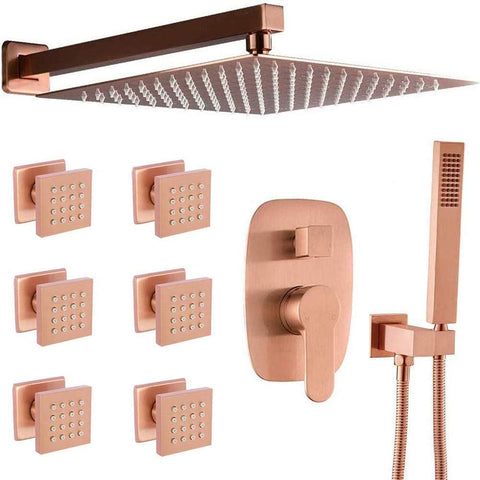 12 Inch Ceiling Rainfall Shower Faucet System With 6 PCS Body Jets-le-home-chic.myshopify.com-SHOWERHEADS