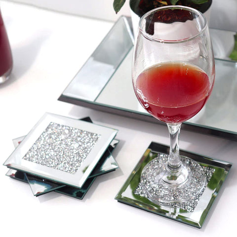 Glass Mirrored Coaster 4 Pack 4x4 inch, Crushed Diamond-le-home-chic.myshopify.com-COASTERS