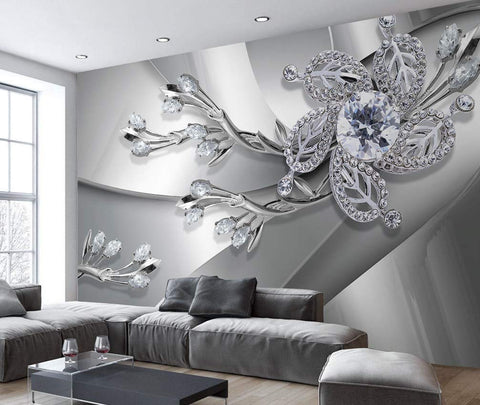 Wallpaper Silver Crystal Daisy Wall Mural-le-home-chic.myshopify.com-WALLPAPER