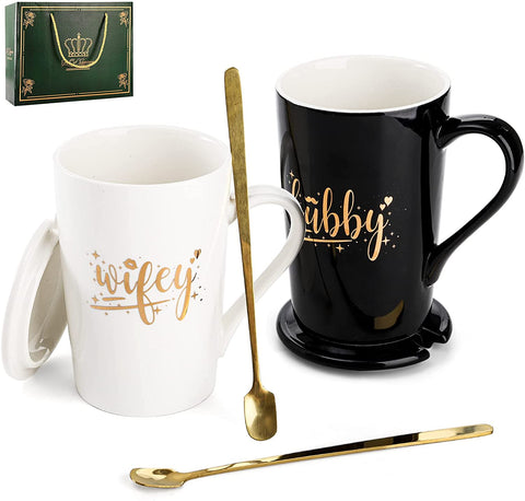 2 Pack Couple Mugs Set, 14 OZ Porcelain Wife and Hubby Mug Set for Latte-le-home-chic.myshopify.com-COFFEE MUGS