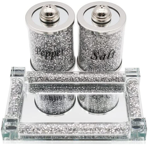 Handmade Silver 3pcs Set of Salt and Pepper Shakers With Tray-le-home-chic.myshopify.com-SALT AND PEPPER SET