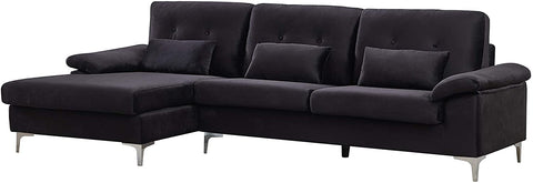 Velvet Fabric Sectional Sofa with Pillows, Black-le-home-chic.myshopify.com-SOFA SET