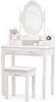 Vanity Table Set ,Makeup Table with Oval Mirror & Stool-le-home-chic.myshopify.com-MAKE UP VANITY