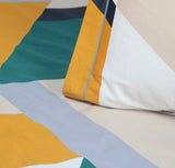 Duvet Cover Queen, White, Orange and Dark Green Geometric Patchwork-le-home-chic.myshopify.com-DUVET SET