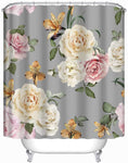 Grey and Cream Shabby Chic Rose Flower Cloth Shower Curtain-le-home-chic.myshopify.com-SHOWER CURTAIN