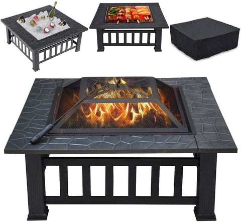 Multifunctional Fire Pit Table 32in Square Metal-le-home-chic.myshopify.com-LE HOME CHIC