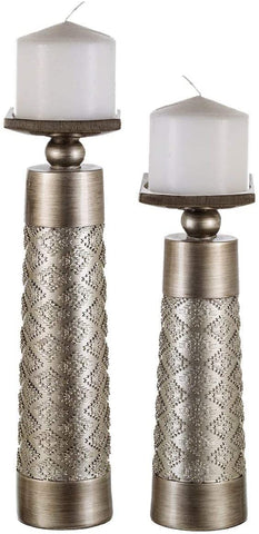 Decorative Candle Holder Set of 2 - (Brushed Silver)-le-home-chic.myshopify.com-CANDLE SET