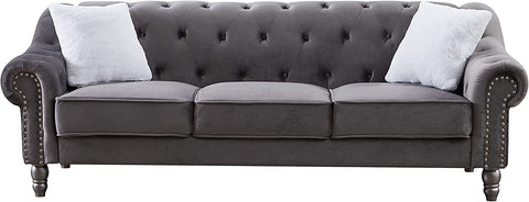Grey Upholstered Velvet Sofa-le-home-chic.myshopify.com-SOFA
