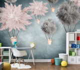 Gray Pink Feather Hot Air Balloon Wall Murals-le-home-chic.myshopify.com-WALLPAPER