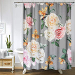 Grey and Cream Shabby Chic Rose Flower Cloth Shower Curtain-le-home-chic.myshopify.com-SHOWER CURTAIN