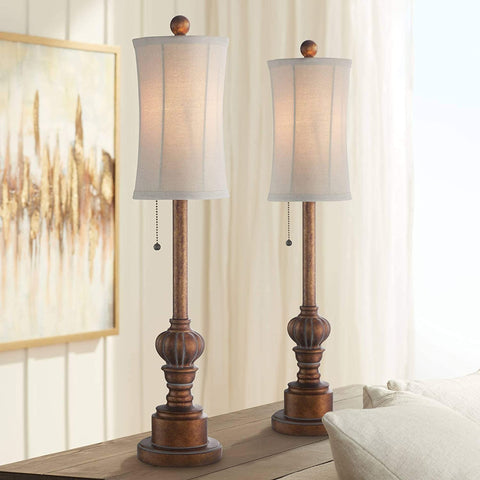 Tall Buffet Table Lamps Set of 2 Warm Brown Wood Tone-le-home-chic.myshopify.com-LAMPS