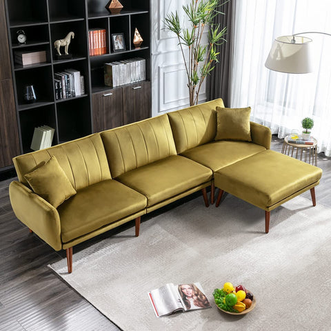 Convertible Sectional Sofa Bed, Modern Oversized Velvet Fabric L-Shaped-le-home-chic.myshopify.com-SOFA