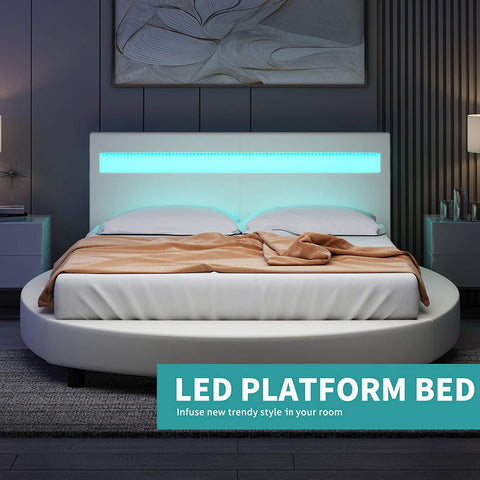 Round LED Bed with 8 Color Changing Headboard-le-home-chic.myshopify.com-BED