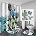 Flower Shower Curtain Set Waterproof  with Non-Slip Rugs-le-home-chic.myshopify.com-SHOWER CURTAIN SET