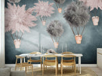 Gray Pink Feather Hot Air Balloon Wall Murals-le-home-chic.myshopify.com-WALLPAPER