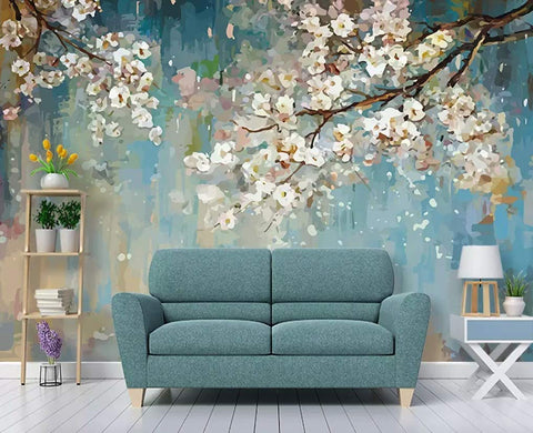 Peach Blossom Wall Mural Watercolor Painting Wall Art Flower-le-home-chic.myshopify.com-WALLPAPER