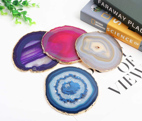 Gem Golden Plated Dyed Mixed Color Agate Coasters 3－4" set of 4 pcs-le-home-chic.myshopify.com-COASTERS