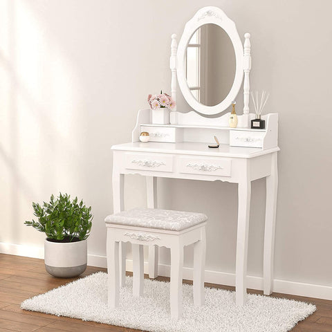 Vanity Table Set ,Makeup Table with Oval Mirror & Stool-le-home-chic.myshopify.com-MAKE UP VANITY