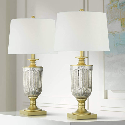Glam Style Table Lamps Set of 2 Pedestal Gold Metal Ribbed Glass-le-home-chic.myshopify.com-LAMPS