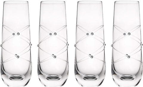 Champagne Flutes Stemless Glasses Etched With Stones Set of 4 – 9oz-le-home-chic.myshopify.com-GLASSWARE