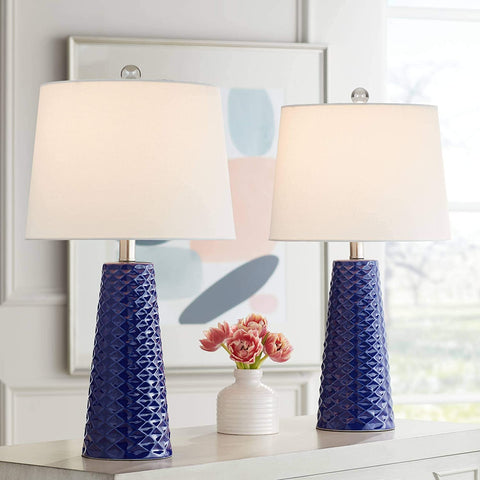 Contemporary Table Lamps Set of 2 Deep Blue Textured Ceramic-le-home-chic.myshopify.com-LAMPS