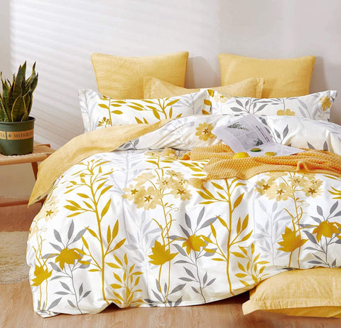 600 Thread Count Cotton Yellow Flower Reversible Comforter-le-home-chic.myshopify.com-COMORTER SET