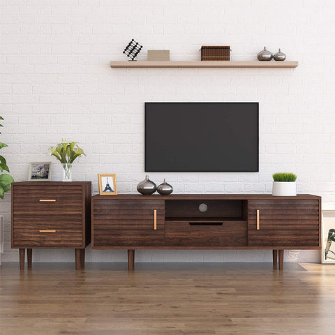 Mid-Century Modern TV Stand w/End Table (Brown)-le-home-chic.myshopify.com-TV STAND