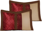 7 Piece Pintuck Contrast Patchwork  - Burgundy Embroidered-le-home-chic.myshopify.com-COMFORTER SET