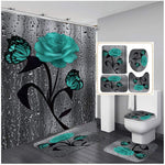 Flower Shower Curtain Set Waterproof  with Non-Slip Rugs-le-home-chic.myshopify.com-SHOWER CURTAIN SET